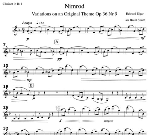 Nimrod From Enigma Variations Op 36 No 9 For Clarinet Quartet