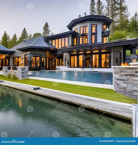 210 a Luxurious Lakeside Mansion with Expansive Windows, a Private Boat
