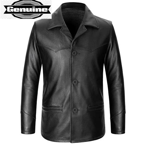 Chaqueta De Cuero Genuino Para Hombre Abrigo De Cuero De Vaca Blazer