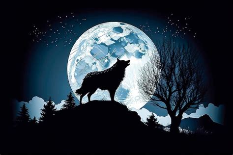 Silueta De Lobo En El Bosque Por La Noche Ia Generativa Foto Premium