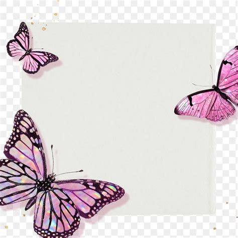 Pink Holographic And Glittery Butterfly Frame Design Element Free