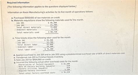 Solved 1 Prepare A Job Cost Sheet For Job 201 And For Job Chegg