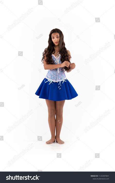 Brunette Girl Long Hair Blue Corset Stock Photo Shutterstock