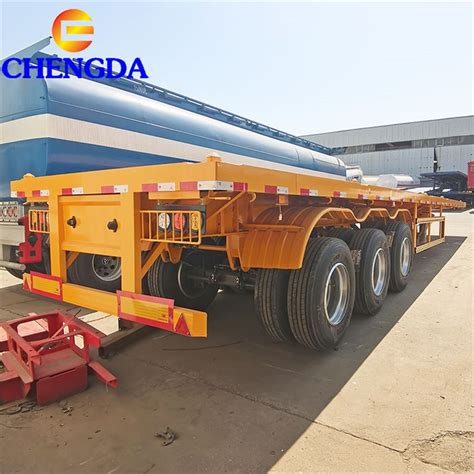 China Tri Axle 40 50 Ton 40ft Flat Bed Flatbed Container Semi Trailer