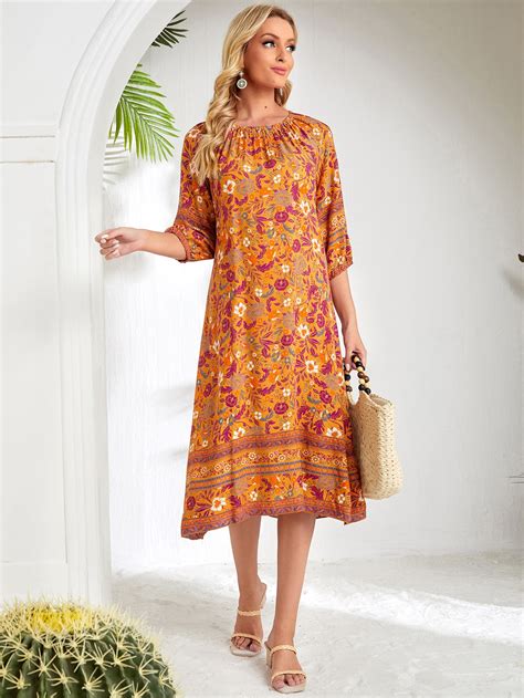 Emery Rose Allover Floral Print Lantern Sleeve Dress Shein Usa