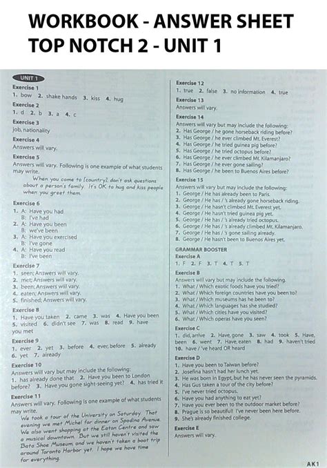 I1 Top Notch 12 Unit 1 Workbook Answer Sheet