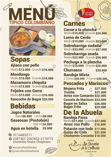 Carta Del Restaurante Las Cazuelas Del La Abuela Bogot Cl