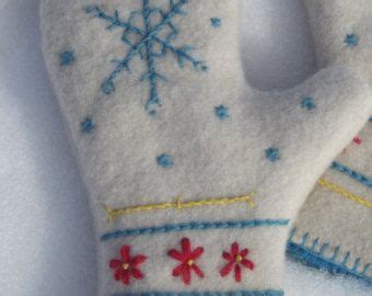 Hand Embroidered Snowflake Design Felted Wool Scandinavian Style OOAK