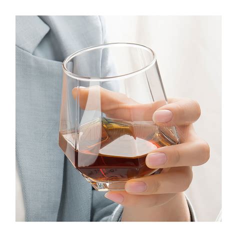 Water Whiskey Glass Custom Color Luster Amber Hexagonal Whisky Glass China Whisky Glass And