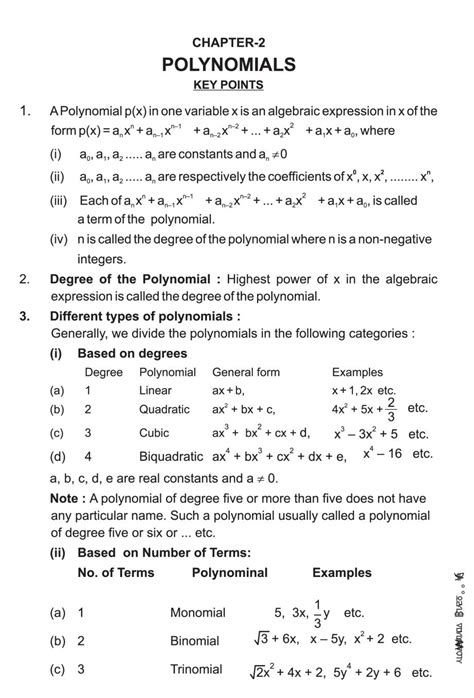 Grade 9 Maths Polynomials