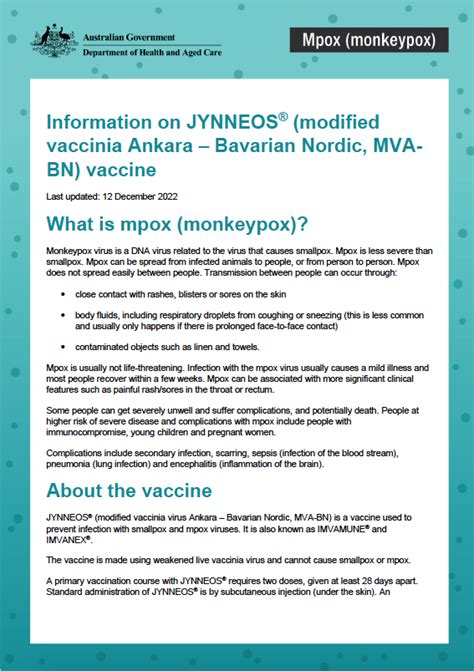 Mpox Monkeypox Information On Jynneos® Vaccine Australian