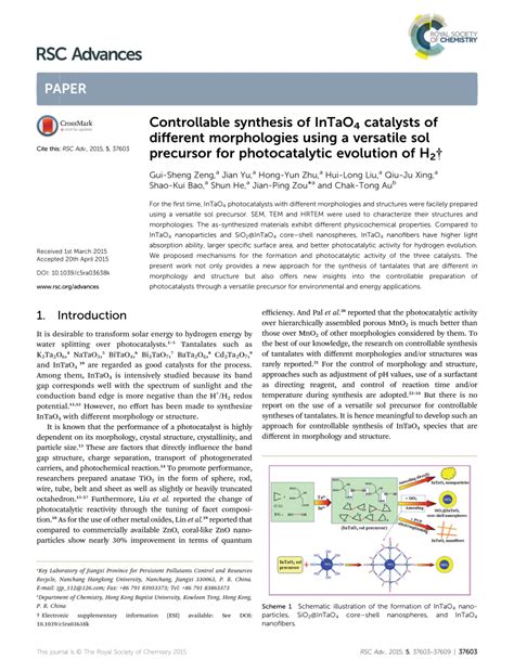 PDF Controllable Synthesis Of InTaO4 Catalysts Of Different