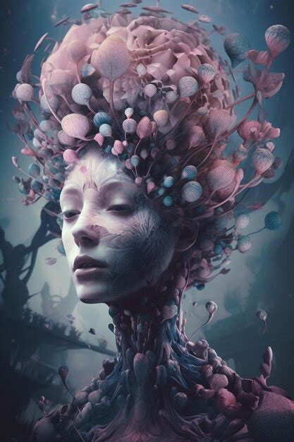 Premium Ai Image A Digital Art Of A Woman With A Head Full Of Flowers