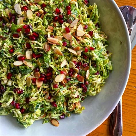 Shaved Brussels Sprouts Salad Slaw With Pomegranate And Almonds