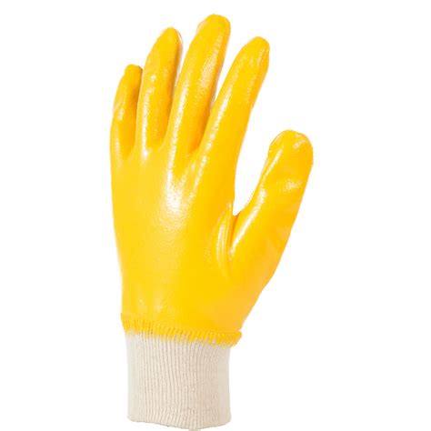 Cotton Interlock Knit Wrist Yellow Nitrile Fully Coated Oil Industry