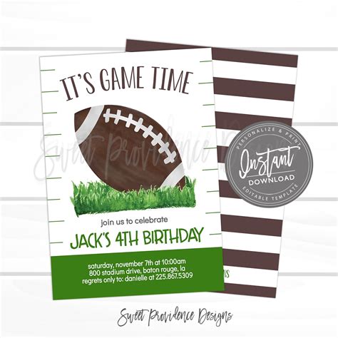 Football Birthday Invitation, Editable Boy It's Game Time football birthday theme party template ...