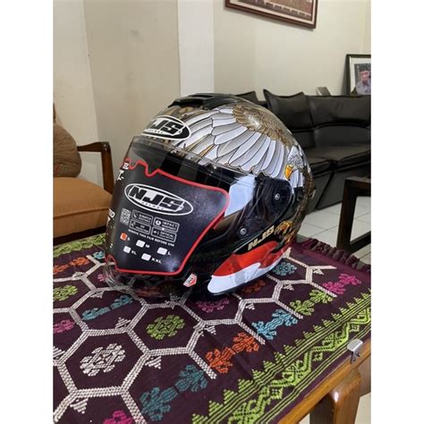 Jual Njs Kairoz Dv Garuda Black Gloss Helm Half Face Shopee Indonesia