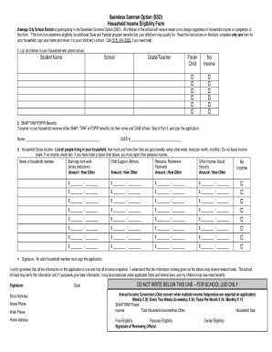 Fillable Online SSO Household Income Eligibility Form Fax Email