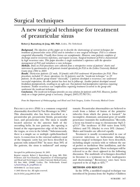 Surgical Techniques A New Surgical Technique For Treatment Of