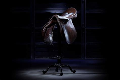 Bespoke Leather Saddle Bar Stool With Black Stove Enameled Finish