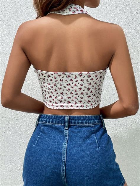 SHEIN Qutie Ditsy Floral Print Halter Top SHEIN USA