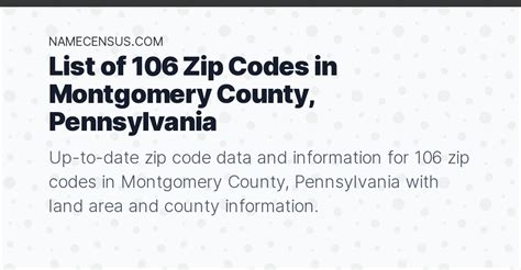 Montgomery County Zip Codes List Of 106 Zip Codes In Montgomery County Pennsylvania