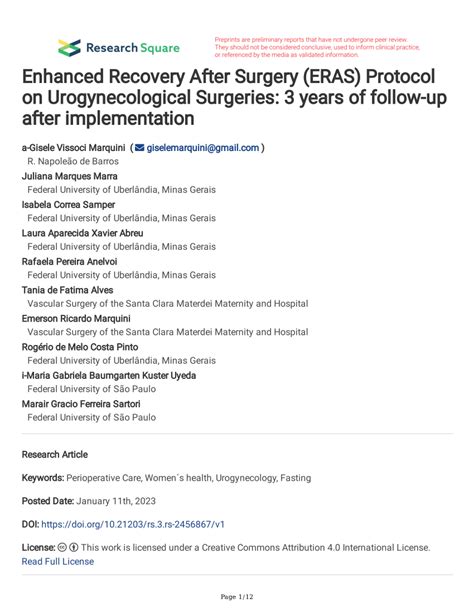 Pdf Enhanced Recovery After Surgery Eras Protocol On