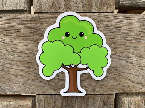 Tree Sticker Glossy Vinyl Sticker Kawaii Smiling Tree Sticker Cute Tree