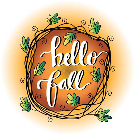 Hello Fall Hand Lettering Calligraphy Stock Vector Illustration Of