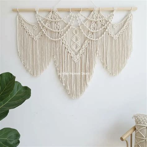 Grande Macram Wall Hanging Tape Aria Vara De Madeira Hand Woven