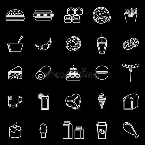 Popular Food Line Icons on Black Background Stock Vector - Illustration