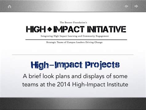 High Impact Projects At A Glance Displays From The 2014 Institute