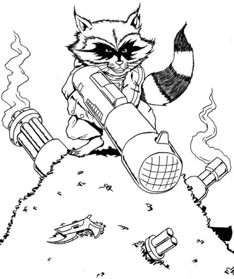 Rocket Raccoon In Guardians Of The Galaxy Coloring Page Free