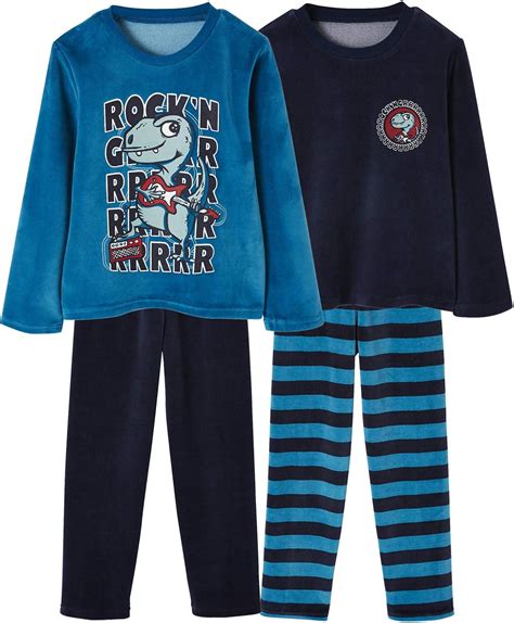 Vertbaudet Lot de 2 Pyjamas garçon Velours Dino Amazon fr Vêtements