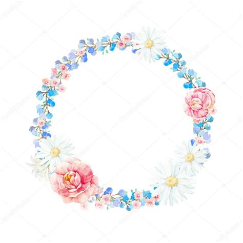 Hand Drawn Watercolor Flower Wreath Stock Photo Lemuana 80759254