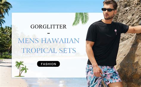 Gorglitter Mens 2 Piece Short Sleeve Graphic Tee Hawaiian Printed