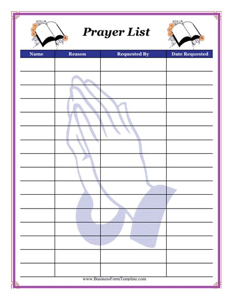 Printable Prayer List Form