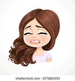 Beautiful Inconsolably Crying Cartoon Brunette Girl Vector De Stock