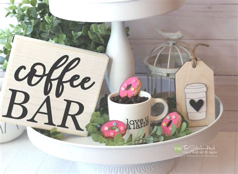 coffee bar tiered tray set mix  match items garland gnomes signs