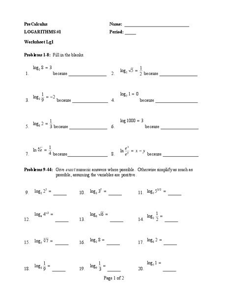 Logarithms Worksheet For 11th Grade Lesson Planet