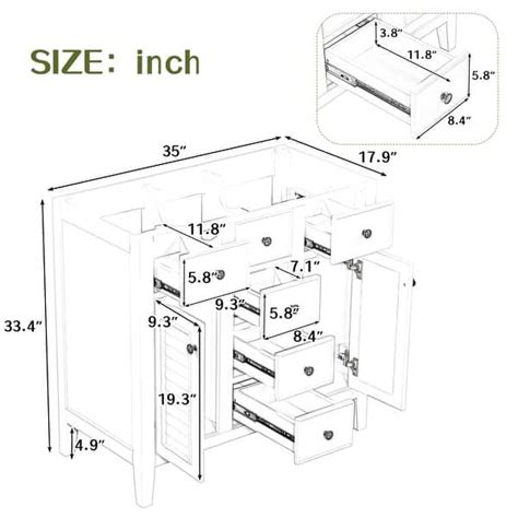 36" Bathroom Vanity Base with Two Cabinets and Five Drawers - Bed Bath ...