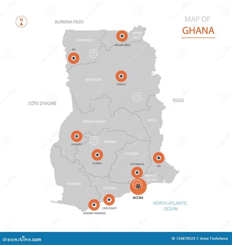 Mapa De Ghana Con Divisiones Administrativas Ilustraci N Del Vector