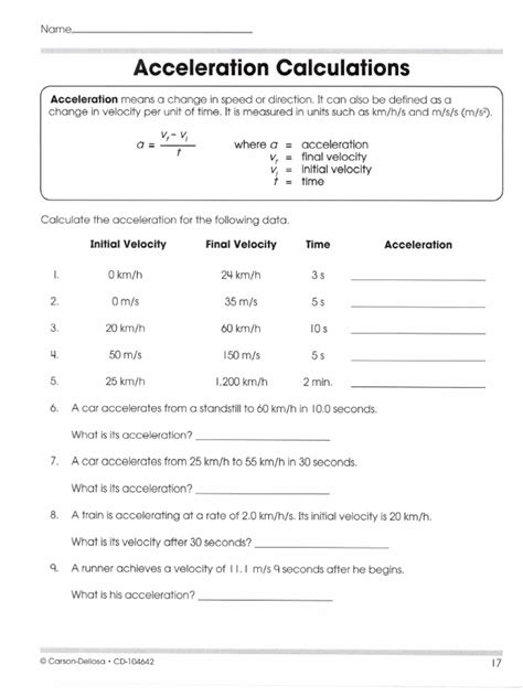 Acceleration Calculations Worksheet Pdf Worksheets Library