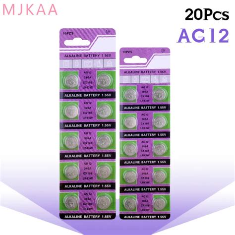 20pcs Pack AG12 LR43 SR43 260 386 1 55V Alkaline Watch Batteries Coin