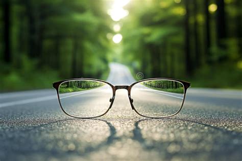 Glasses On The Asphalt Road In The Forest Stock Illustration