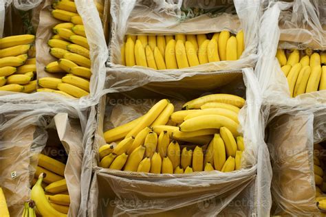 Bananas In Supermarket Banana Lying In Boxes Top View Mock Upcopy