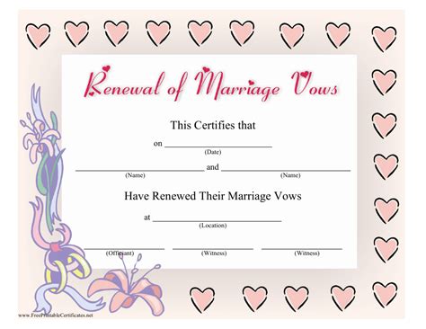 Printable Renew Vows Certificate