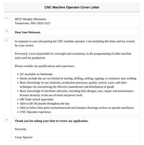 Cnc Machine Operator Cover Letter Velvet Jobs