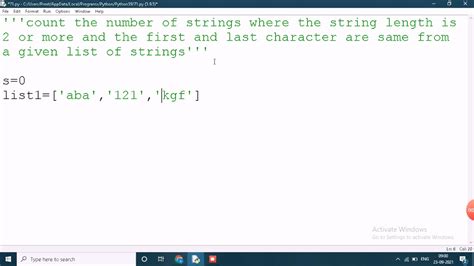 Python Program To Count The Strings Length Is 2 Or More And The First And Last Character Are