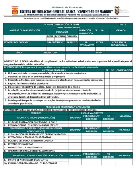 Ficha De Observación De Clase Aprobada Pdf Evaluación Maestros
